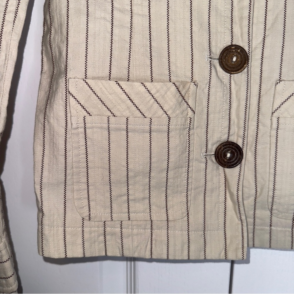 Tibi Women’s Striped Cotton Blazer‎ Jacket Beige Brown Button Front Size 2 - Picture 2 of 12